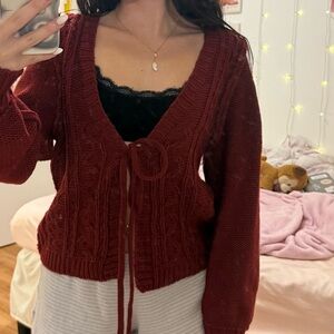 Women's Cable Knit Sweater - Deep Red